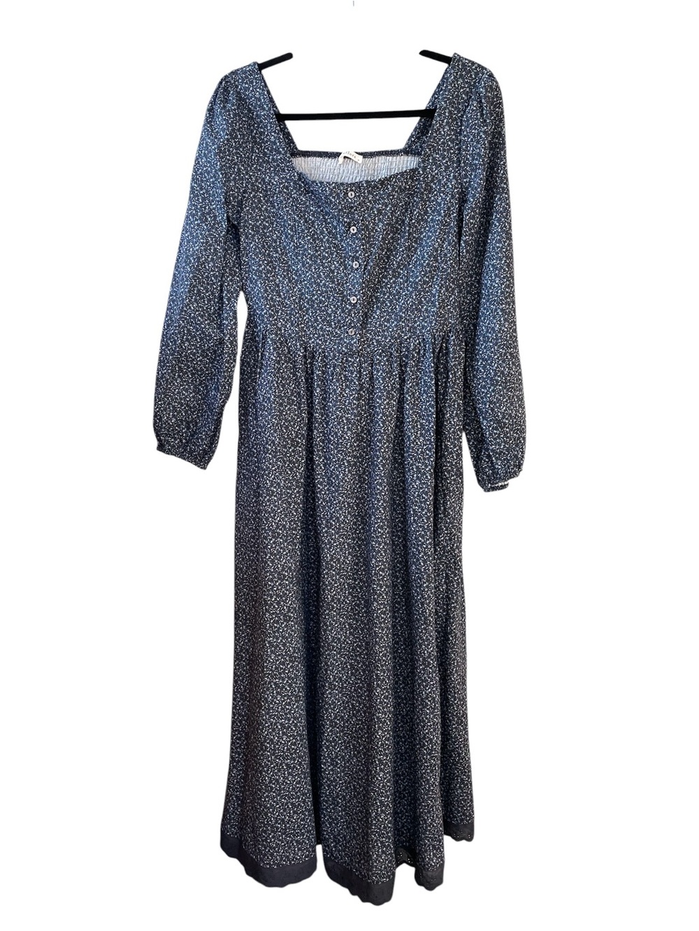 NEUFLORA Astoria Dress Blue Floral Prairie Square-Neck Long Sleeve M